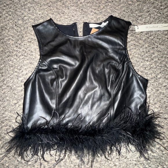 Mustard Seed Tops - Black sleeveless leather top